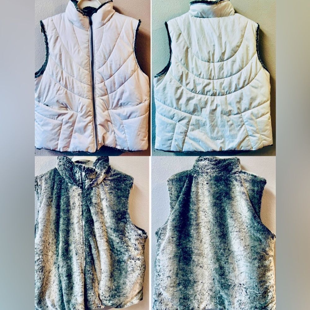 KC COLLECTIONS FAUX FUR/PUFFER REVERSABLE SKI VEST WOMENS SIZE XXL